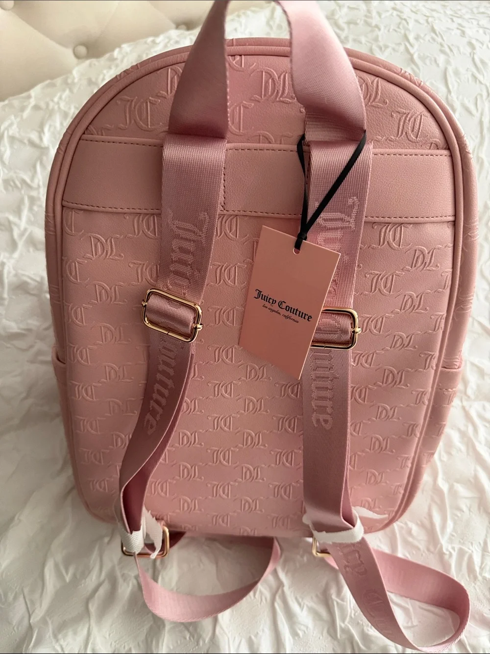 Juicy Couture Blush Pink Embossed Logo Backpack Brand New !!